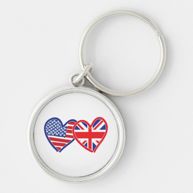 American Flag/Union Jack Flag Hearts Keychain (Front)