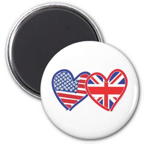 American FlagUnion Jack Flag Hearts Magnet