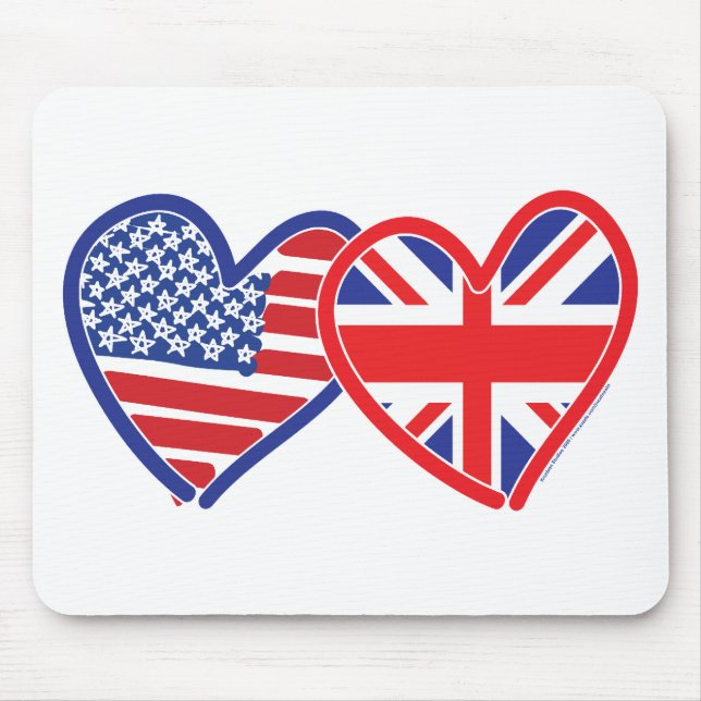 American Flag Union Jack Flag Hearts Mouse Pad (Front)