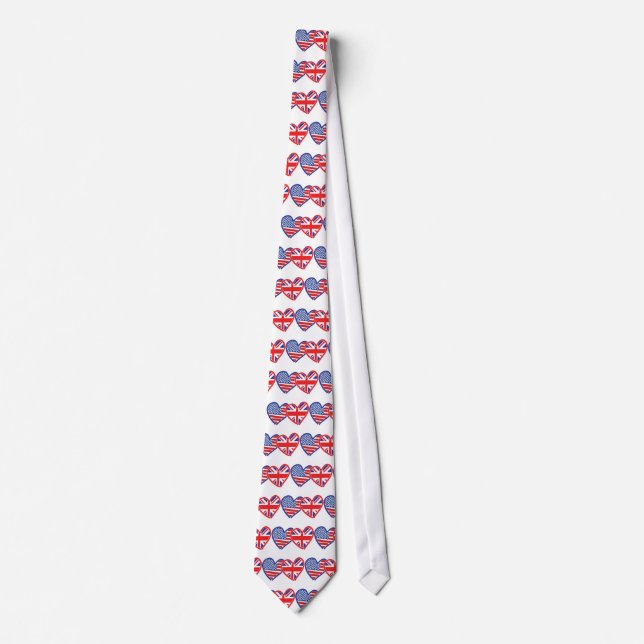 American Flag/Union Jack Flag Hearts Neck Tie (Front)