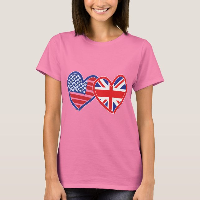 American Flag/Union Jack Flag Hearts T-Shirt (Front)
