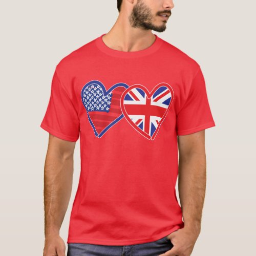 American FlagUnion Jack Flag Hearts T_Shirt