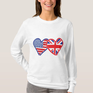 American Flag/Union Jack Flag Hearts T-Shirt