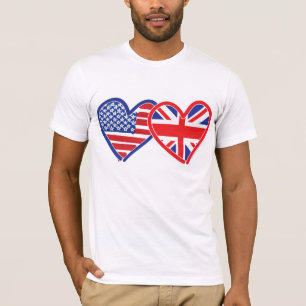 American Flag/Union Jack Flag Hearts T-Shirt