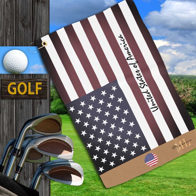 American flag & United States monogrammed USA Golf Golf Towel (Creator Uploaded)