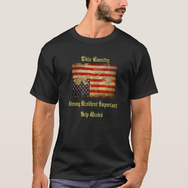 American Flag Upside Down Distressed T-Shirt (Front)