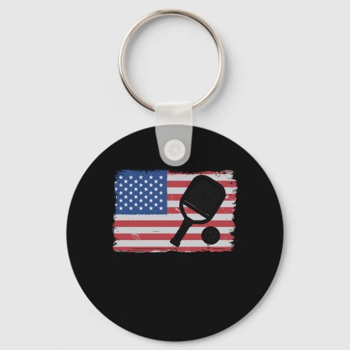 American Flag US 4th Of July Pickleball Funny Pick Keychain