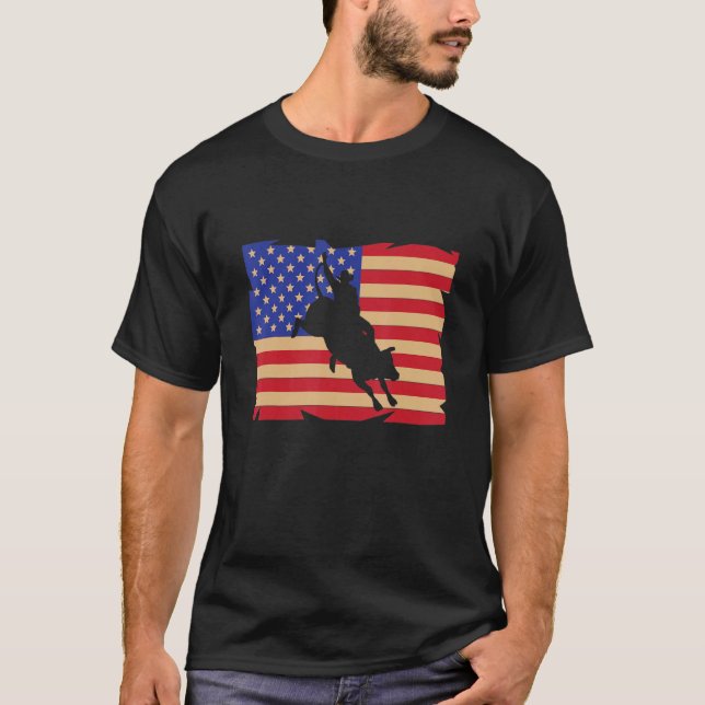 American Flag US Bull Riding Rodeo Bull Rider T-Shirt (Front)
