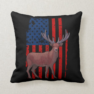 American Flag US Deer Hunter Camping Throw Pillow
