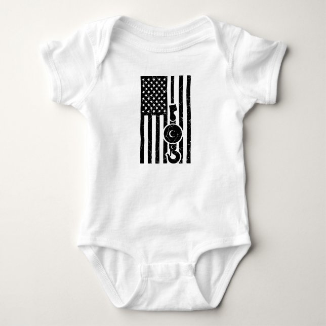 AMERICAN FLAG US FLAG Crane Operator Towing Truck Baby Bodysuit (Front)