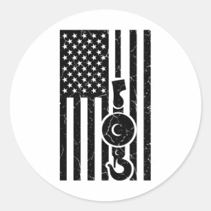 AMERICAN FLAG US FLAG Crane Operator Towing Truck Classic Round Sticker