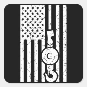 AMERICAN FLAG US FLAG Crane Operator Towing Truck Square Sticker