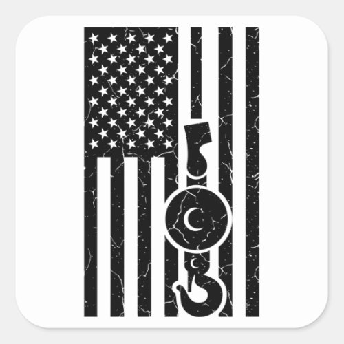 AMERICAN FLAG US FLAG Crane Operator Towing Truck Square Sticker
