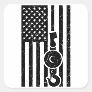 AMERICAN FLAG US FLAG Crane Operator Towing Truck Square Sticker