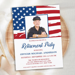 American Flag US Military Police Retirement Party Invitation Postcard