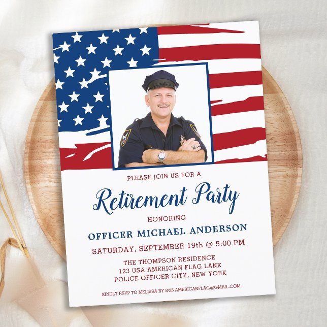 American Flag US Military Police Retirement Party Invitation Postcard (Creator Uploaded)