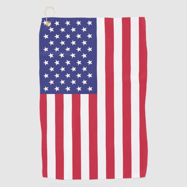 American Flag US Red White Blue Stars Stripes Golf Towel (Front)