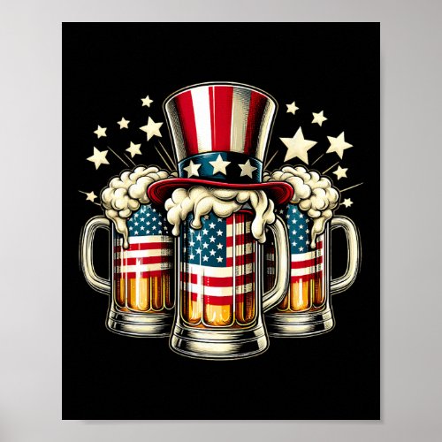 American Flag Usa 4th Of July Party Drinking Men W Poster