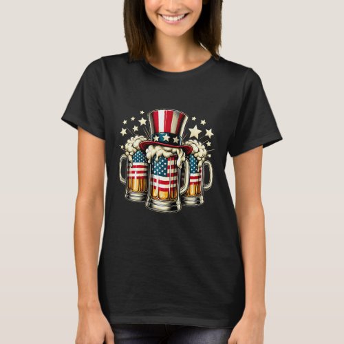 American Flag Usa 4th Of July Party Drinking Men W T_Shirt