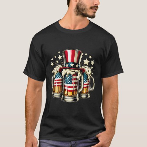 American Flag Usa 4th Of July Party Drinking Men W T_Shirt