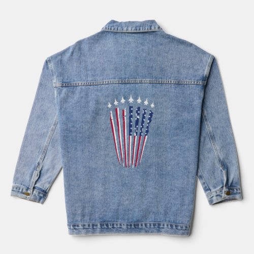 American Flag Usa Airplane Jet Fighter 4th Of July Denim Jacket
