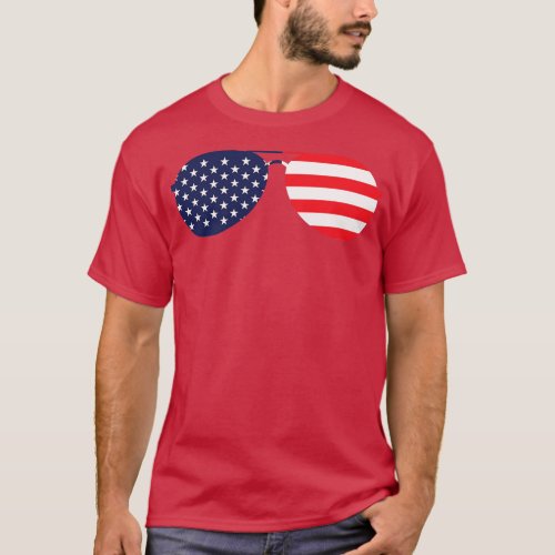 American Flag USA Aviator Sunglasses T_Shirt