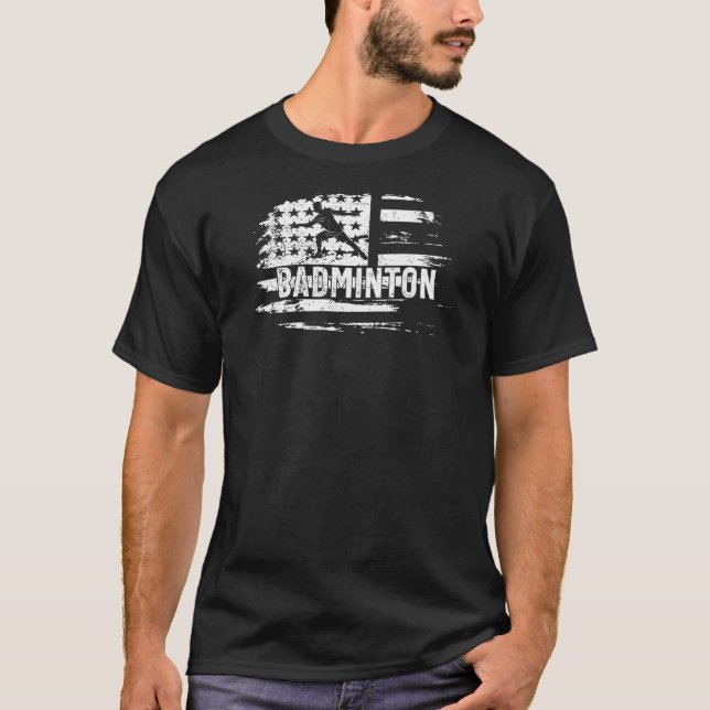 American Flag Usa Badminton Fans Players Coach Jul T-Shirt (Front)