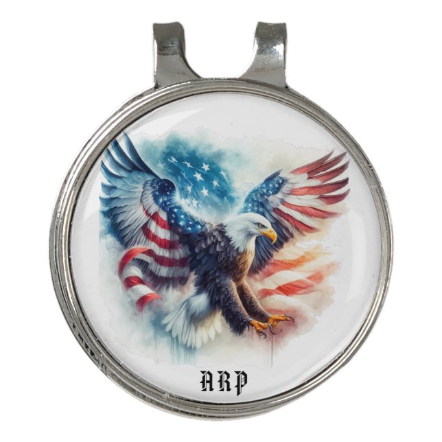 *~* American Flag USA Bald Eagle Initials AP16 Golf Hat Clip (Front)
