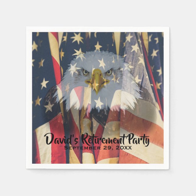 American Flag USA Bald Eagle Military Retirement Napkins (Front)