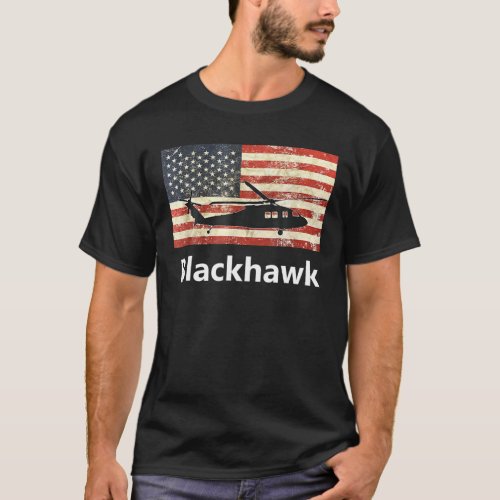American Flag USA Black Hawk Helicopter Pilot Mili T_Shirt