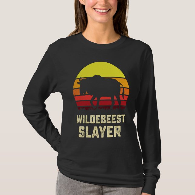 American Flag USA Blue Wildebeest Gnu Antelope Hun T-Shirt (Front)