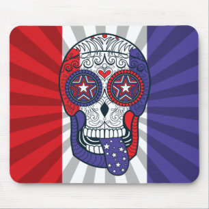 American Flag USA Colors Patriotic Sugar Skull Mouse Pad