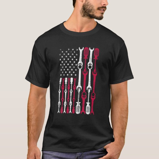 American Flag USA Diesel Mechanic Automobile Vehic T-Shirt (Front)