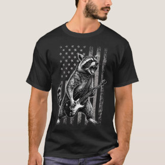 American Flag Usa Flag Funny Raccoon Playing T-Shirt