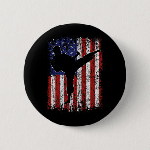 American Flag Usa High Kick Karate Silhouette Patr Button