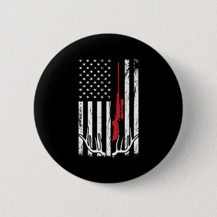 American Flag USA Hunter Hunt Fun Hunting Apparel  Button