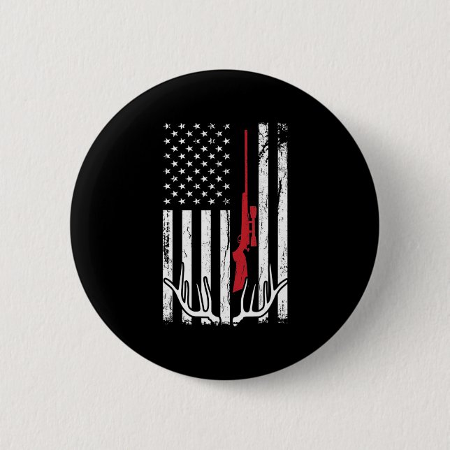 American Flag USA Hunter Hunt Fun Hunting Apparel  Button (Front)