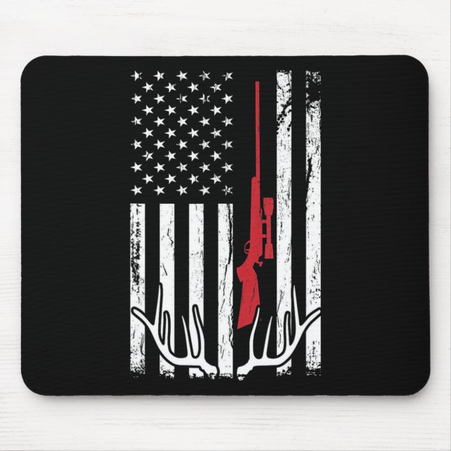 American Flag USA Hunter Hunt Fun Hunting Apparel  Mouse Pad (Front)