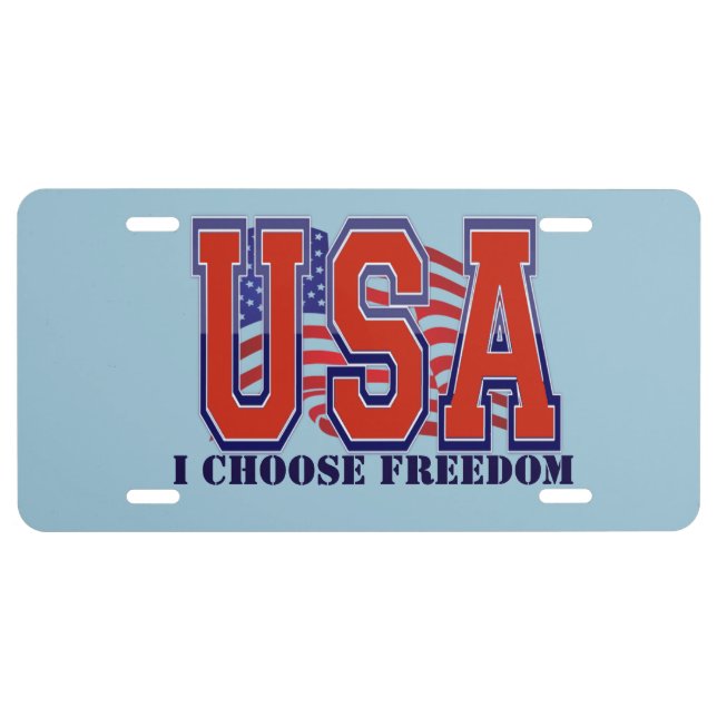 American Flag USA I Choose Freedom Patriotic License Plate (Front)