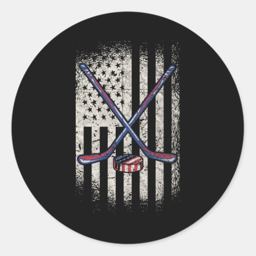 American Flag _ Usa Ice Hockey  Classic Round Sticker