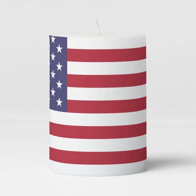 American Flag USA Independence Patriotic Pattern Pillar Candle (Front)