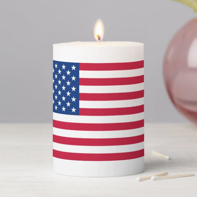 American Flag USA Independence Patriotic Pillar Candle (In Situ)