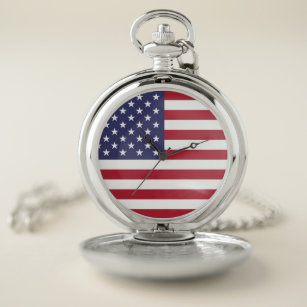 American Flag USA Independence Patriotic Pocket Watch