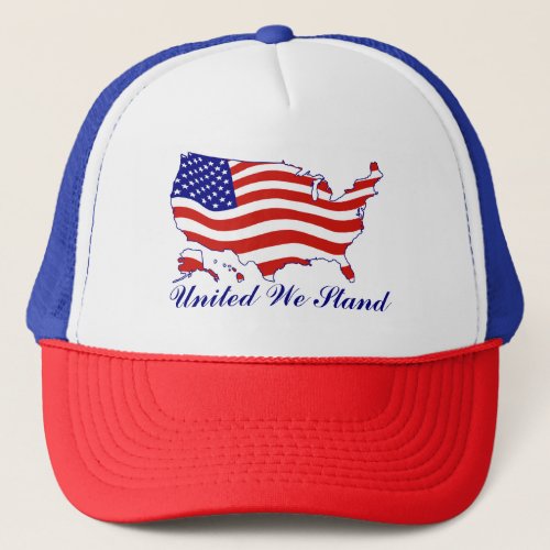American Flag USA Map Blue Text Trucker Hat