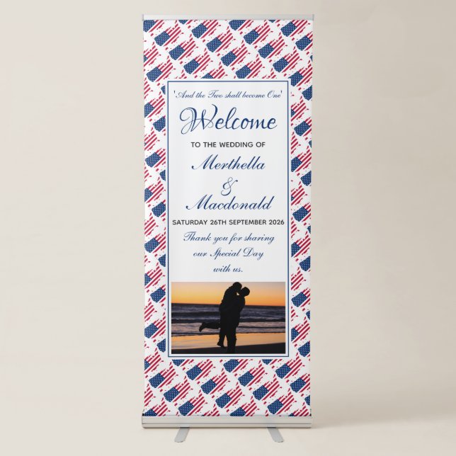 AMERICAN FLAG | USA Map Outline | PHOTO | Wedding Retractable Banner (Front)
