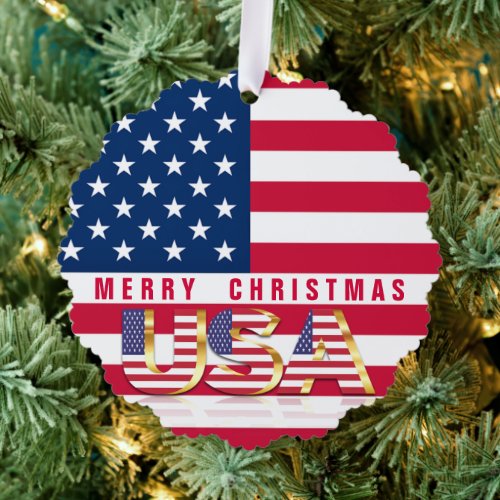 American Flag USA Merry Christmas Ornament Card