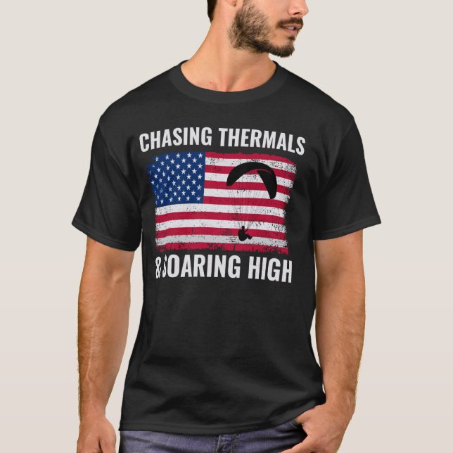 American Flag USA Paragliding Pilot Paraglider Pat T-Shirt (Front)
