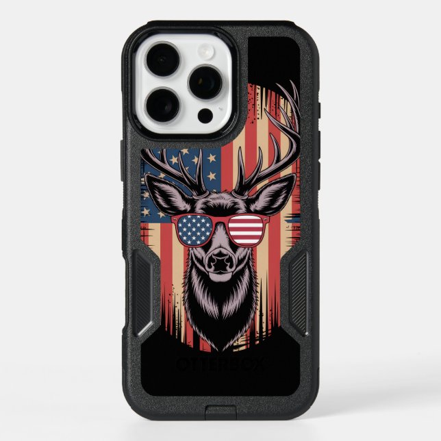 American Flag USA Patriot Buck Deer Antler Otterbox iPhone Case (Back)