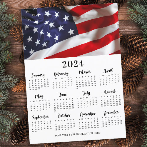 American Flag USA Patriotic 12 Month Calendar Holiday Card