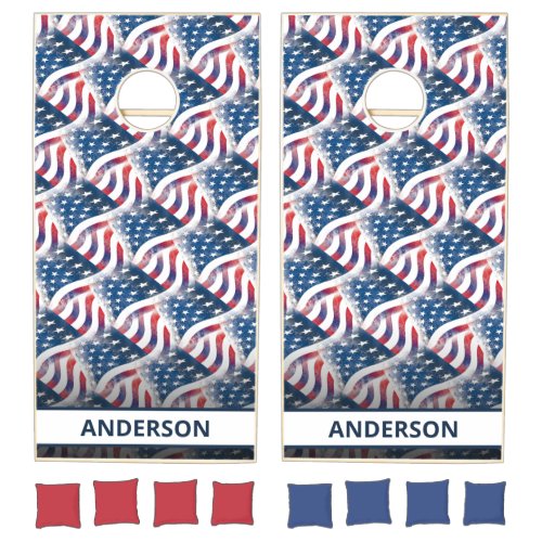 American Flag USA Patriotic Personalize  Cornhole Set